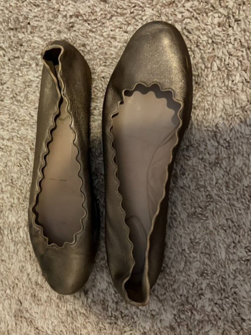Chloé Lauren Metallic Gold Leather Scalloped Ballet Flats EU 38